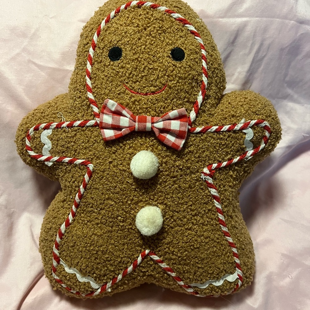 Gingerbread Man Holiday Plush Pillow - Brown